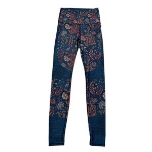 YOGA DEMOCRACY Teal Blue Red Floral Print Leggings Athletic Workout Size Small